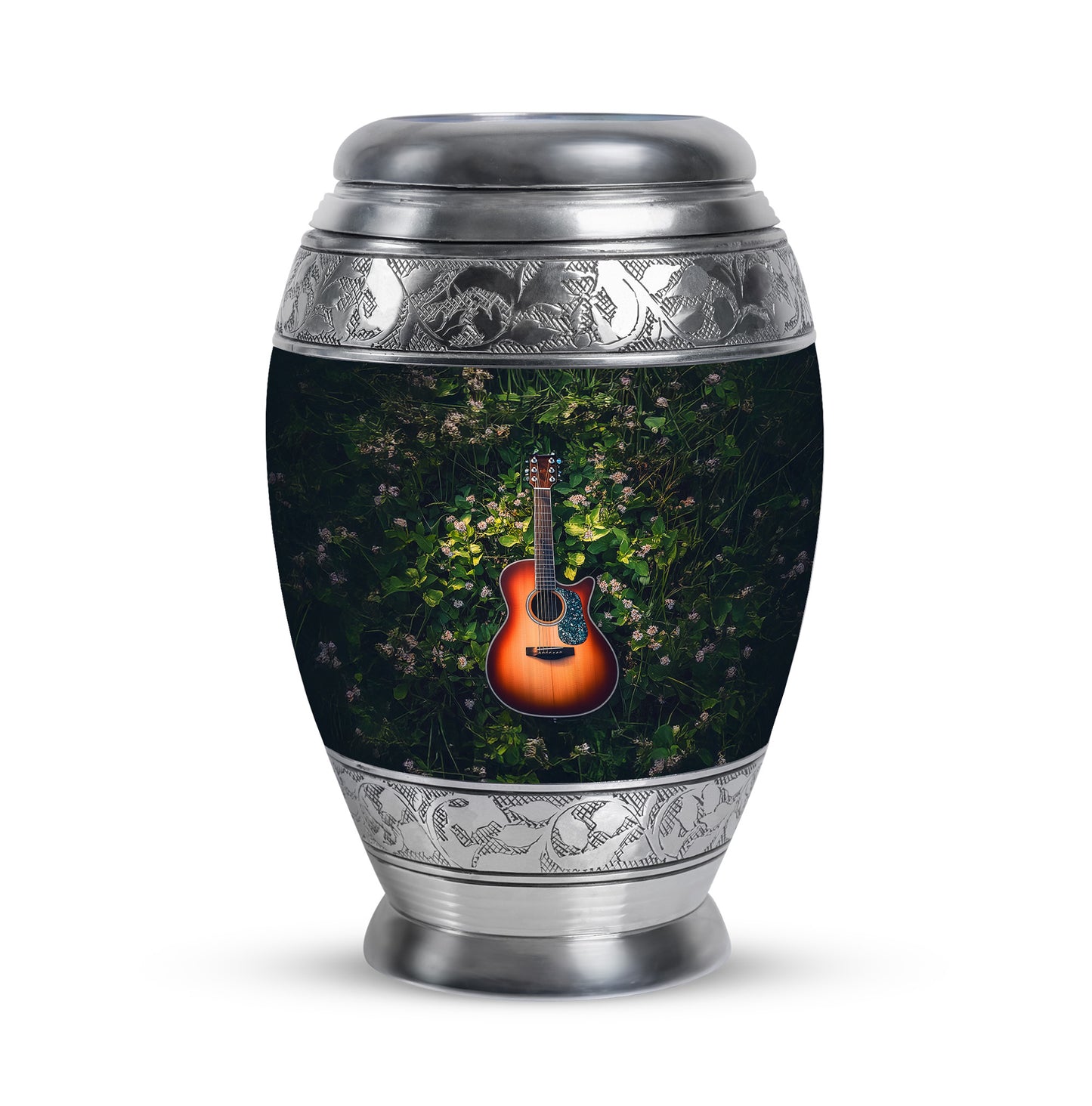 Graceful Green Guitar Heritage Urn for Human Ashes - 10-inch, 200 cu in - Yatskia