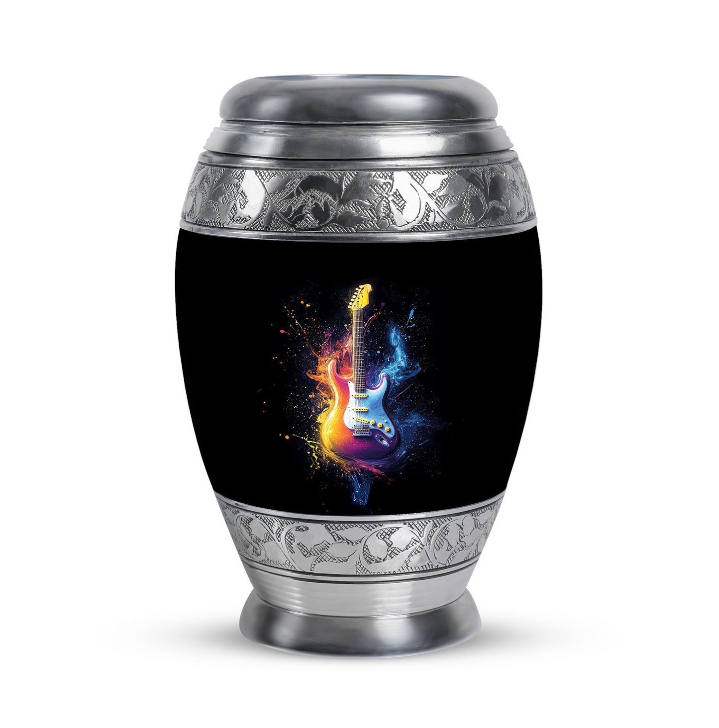 Luminous Black Guitar Reflection Urn for Human Ashes - 10-inch, 200 cu in - Yatskia