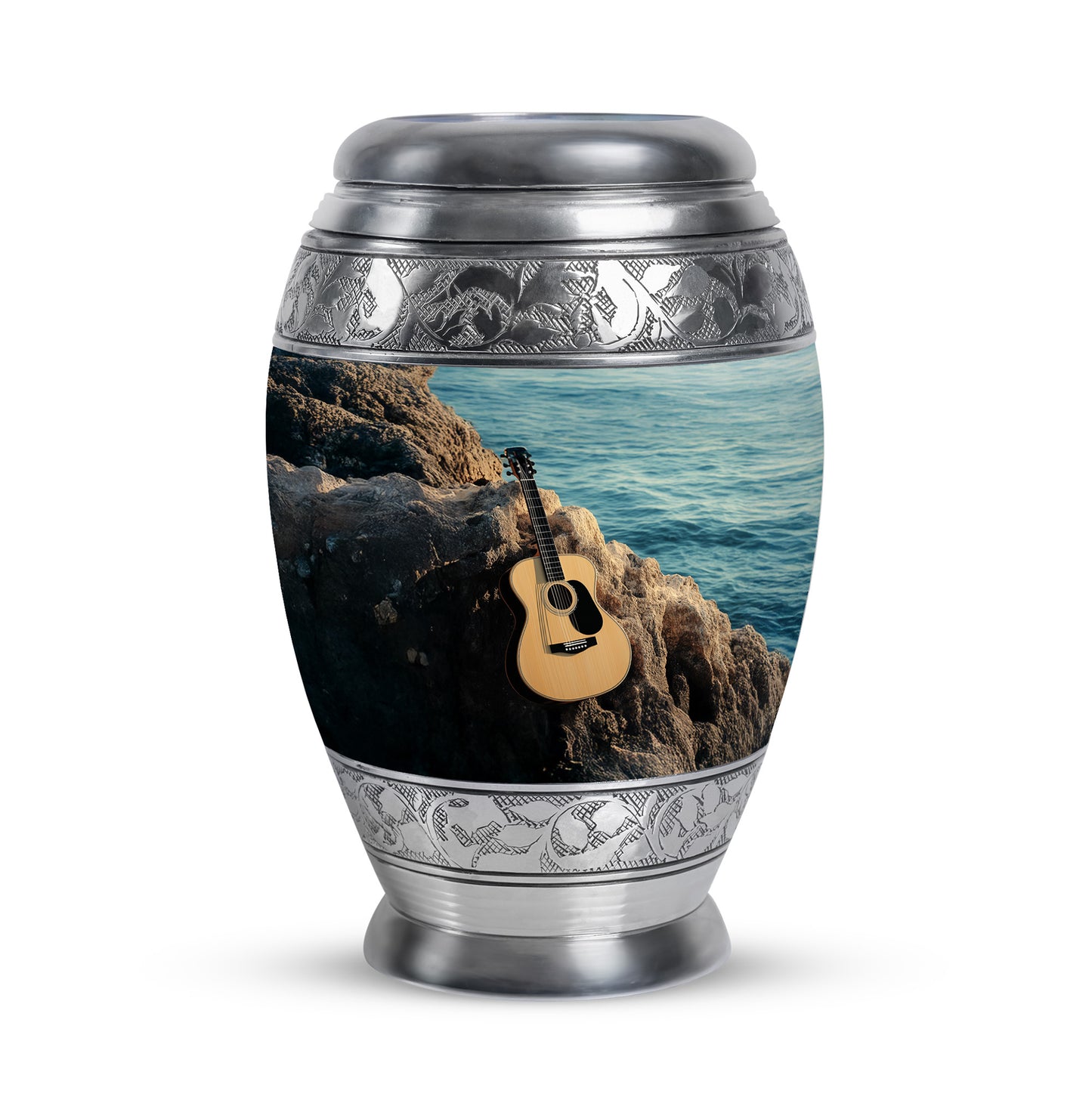 Dignified Teal Guitar Cremation Urn for Ashes - 10-inch, 200 cu in - Yatskia