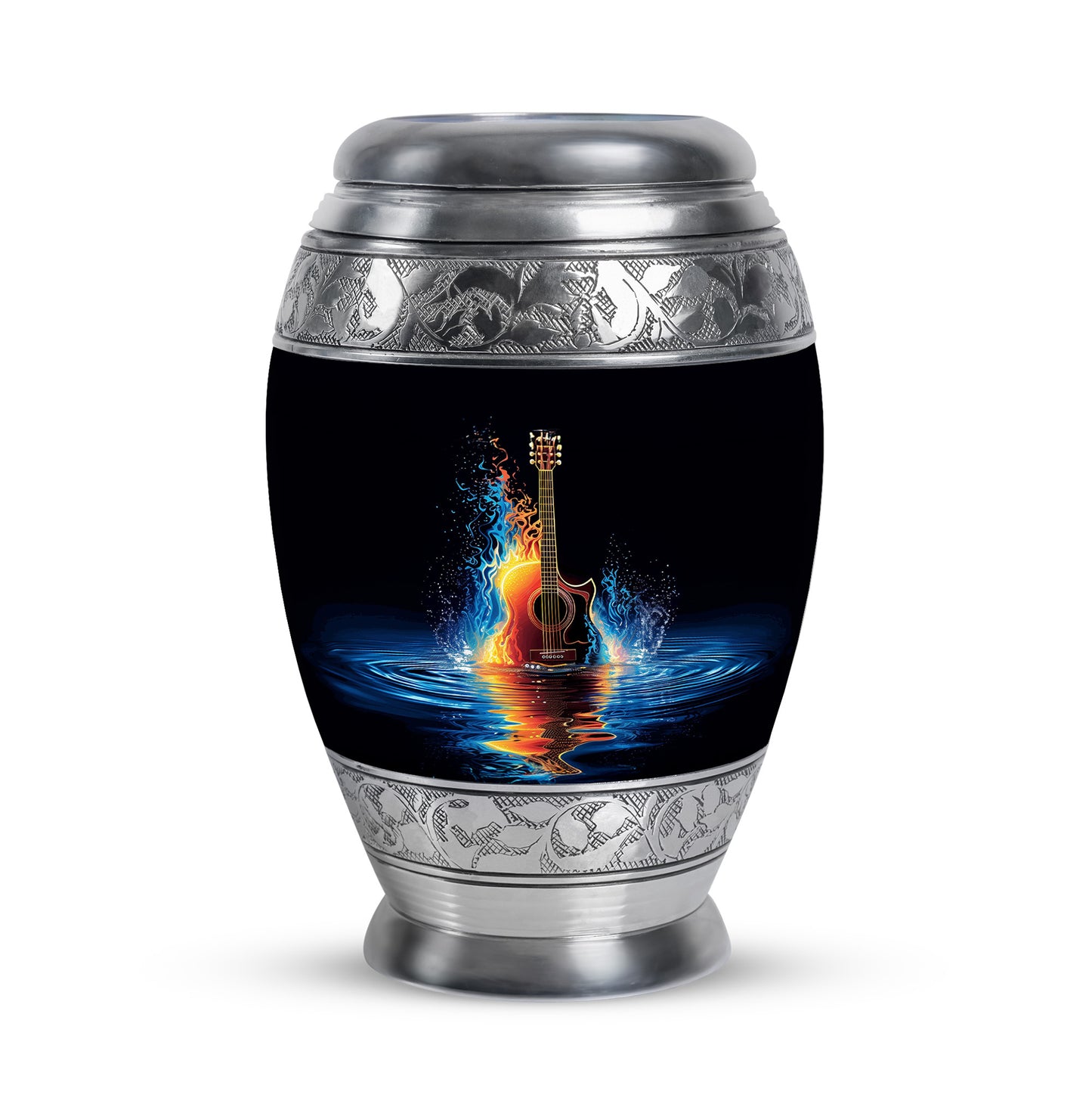 Lustrous Guitar Cremation Urns for Human Ashes - Black 10-inch - Yatskia