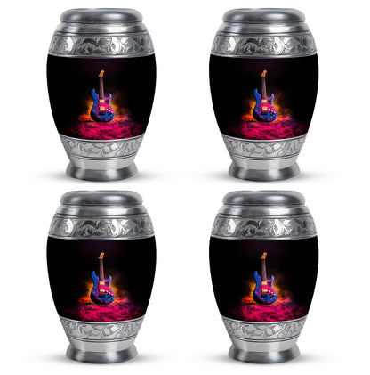 Jet Black Guitar Cremation Urn urn with complimentary velvet bag - regal guitar design with crown-inspired accents - 10 inch aluminum urn for cremated remains
