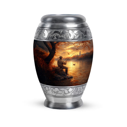 Gold Resounding Fishing Memorial Urn for Ashes - 10-inch, 200 cu in - Yatskia