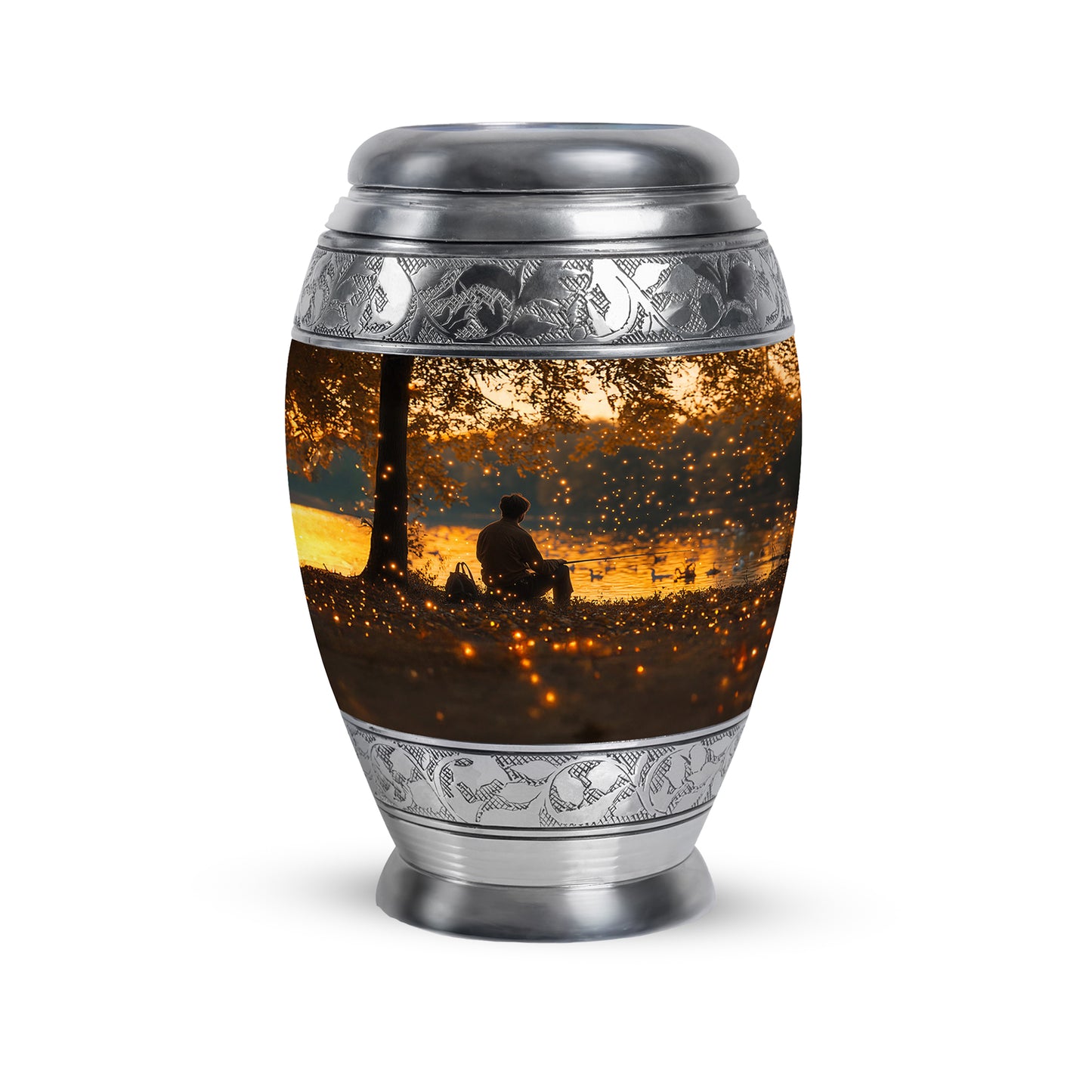 Personalized Gold Steadfast Fishing Cremation Urns for Human Ashes - 10-inch, 200 cu in - Yatskia