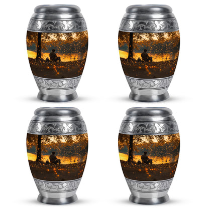 Champagne Gold Fishing Cremation Urn urn with complimentary velvet bag - regal fishing design with crown-inspired accents - 10 inch aluminum urn for cremated remains