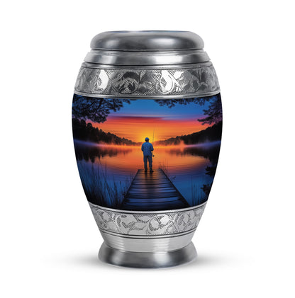 Personalized Blue Revered Fishing Cremation Urns for Human Ashes - 10-inch, 200 cu in - Yatskia
