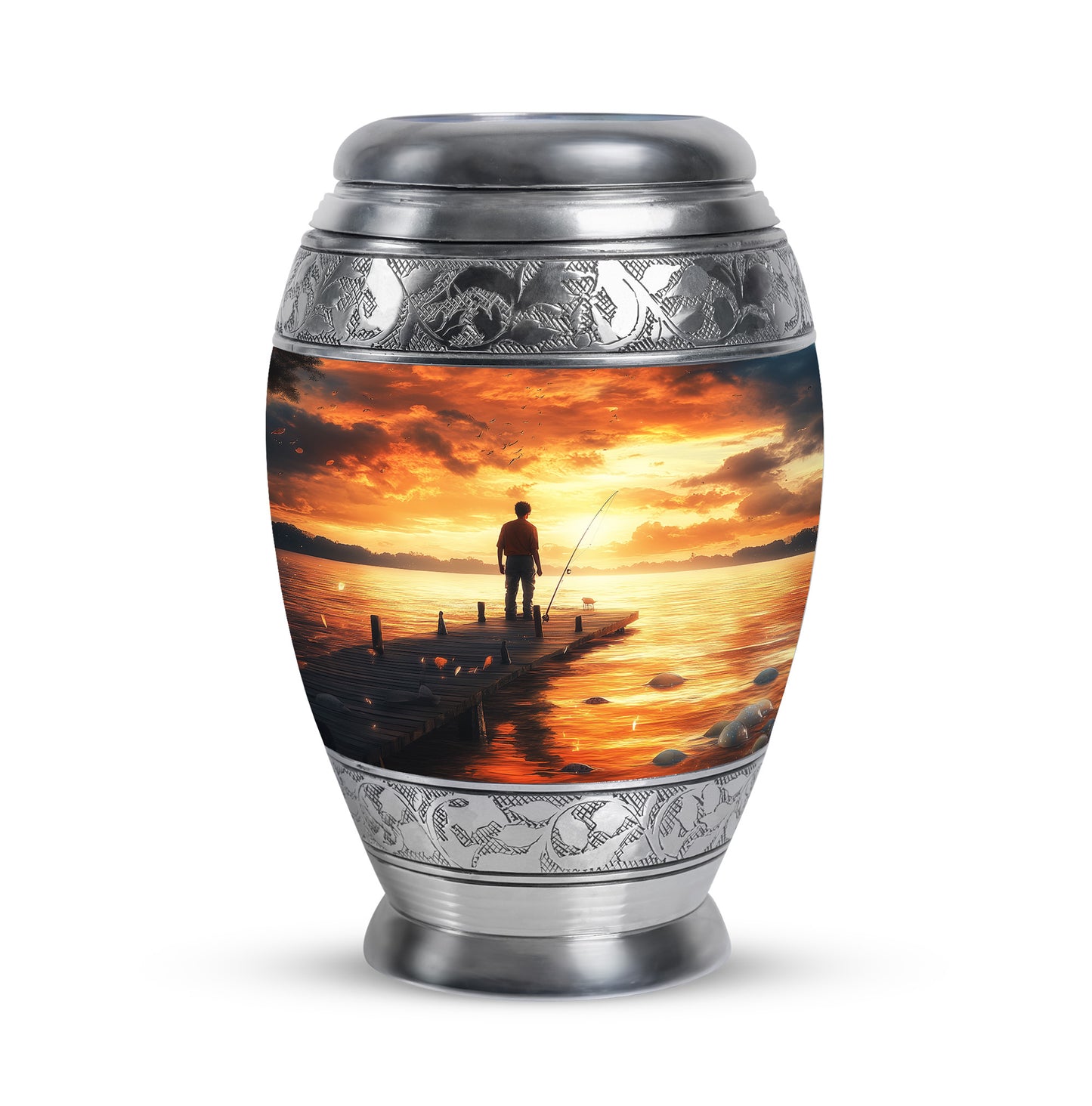 Gold Fishing Remembrance Cremation Urns for Human Ashes - 10-inch, 200 cu in - Yatskia