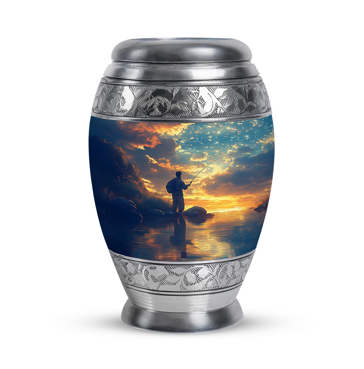 Blue Comforting Fishing Memorial Urn for Ashes - 10-inch, 200 cu in - Yatskia