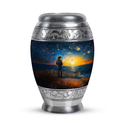 Personalized Blue Steadfast Fishing Cremation Urns for Human Ashes - 10-inch, 200 cu in - Yatskia
