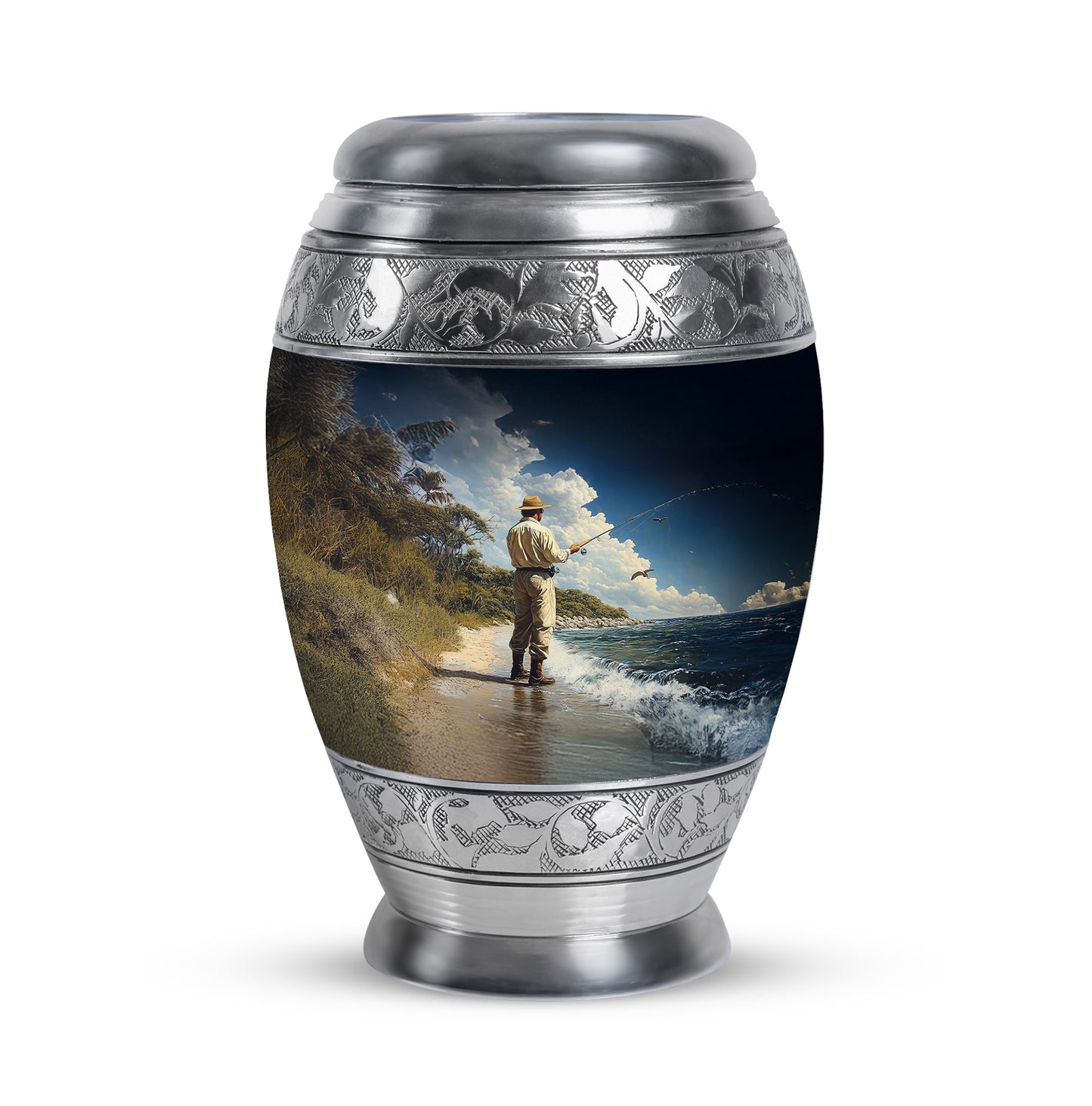 Blue Fishing Promise Cremation Urns for Human Ashes - 10-inch, 200 cu in - Yatskia