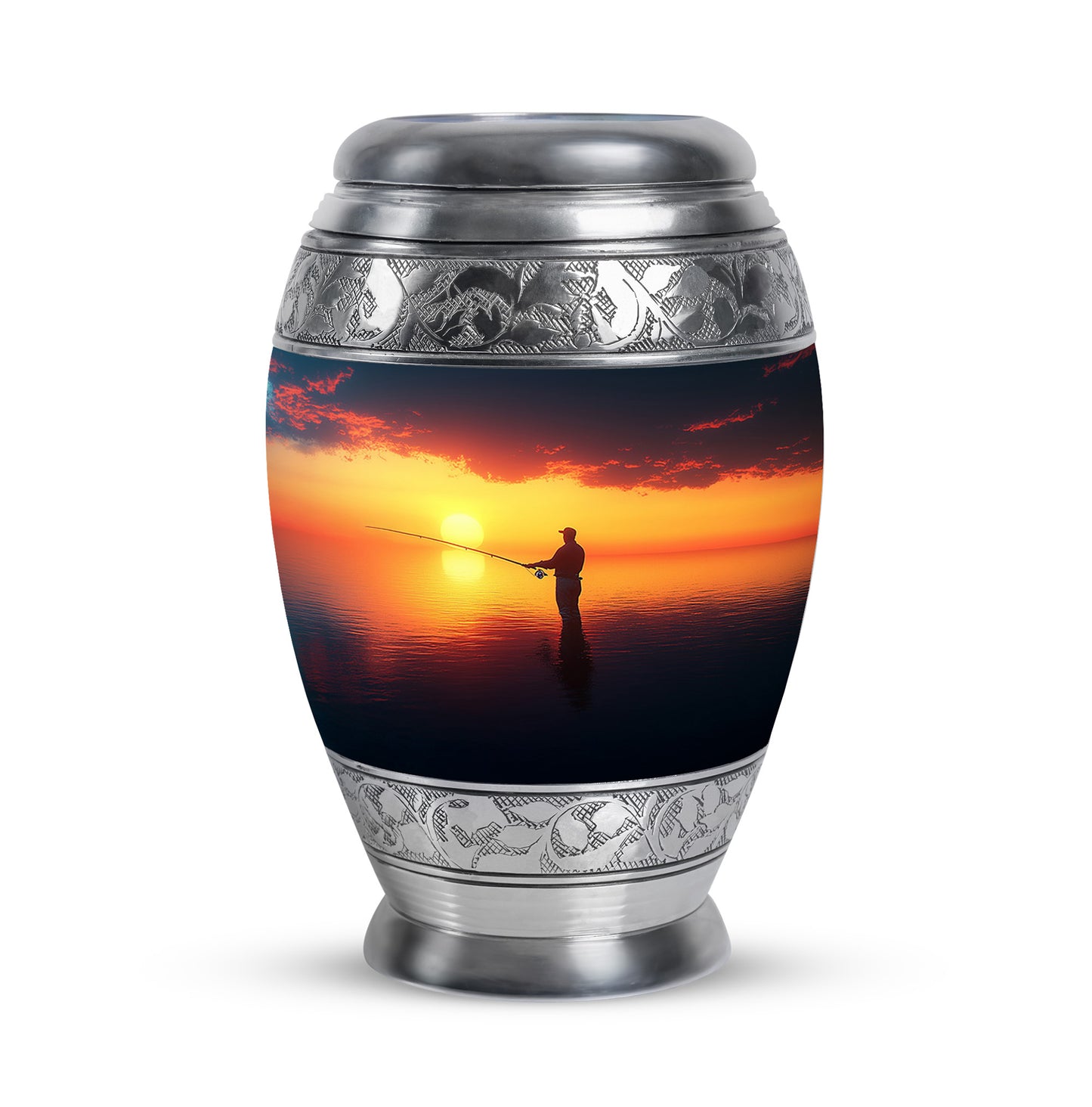 Blue Comforting Fishing Memorial Urn for Ashes - 10-inch, 200 cu in - Yatskia