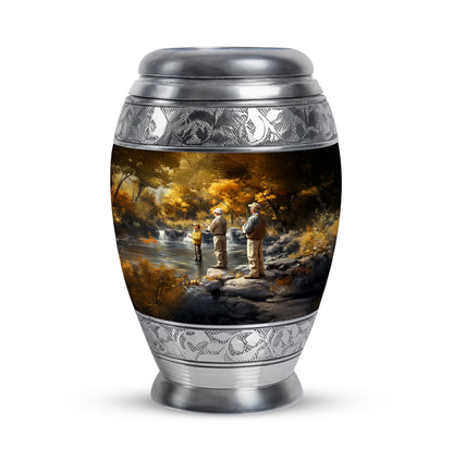 Gold Fishing Haven Cremation Urns for Human Ashes - 10-inch, 200 cu in - Yatskia