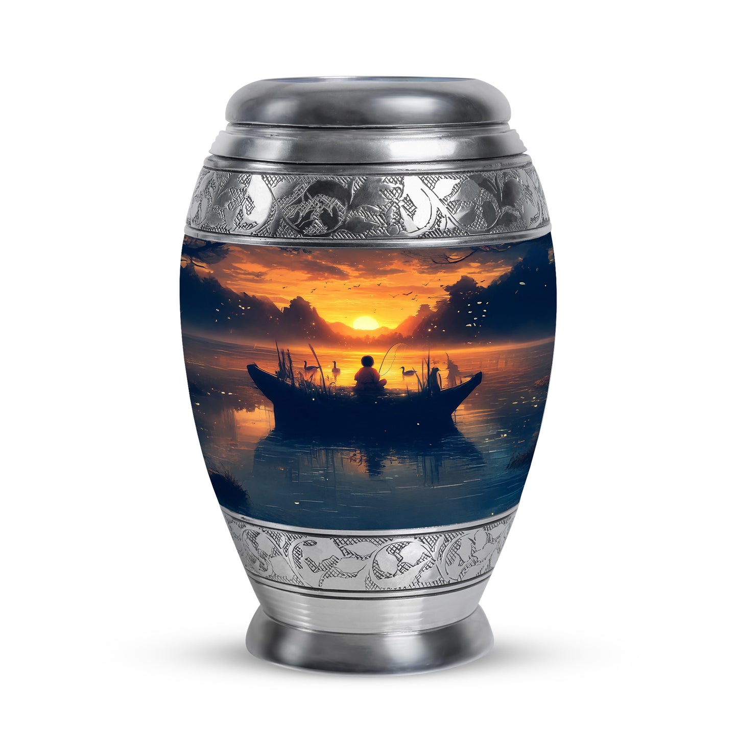 Gold Fishing Honor Cremation Urns for Human Ashes - 10-inch, 200 cu in - Yatskia
