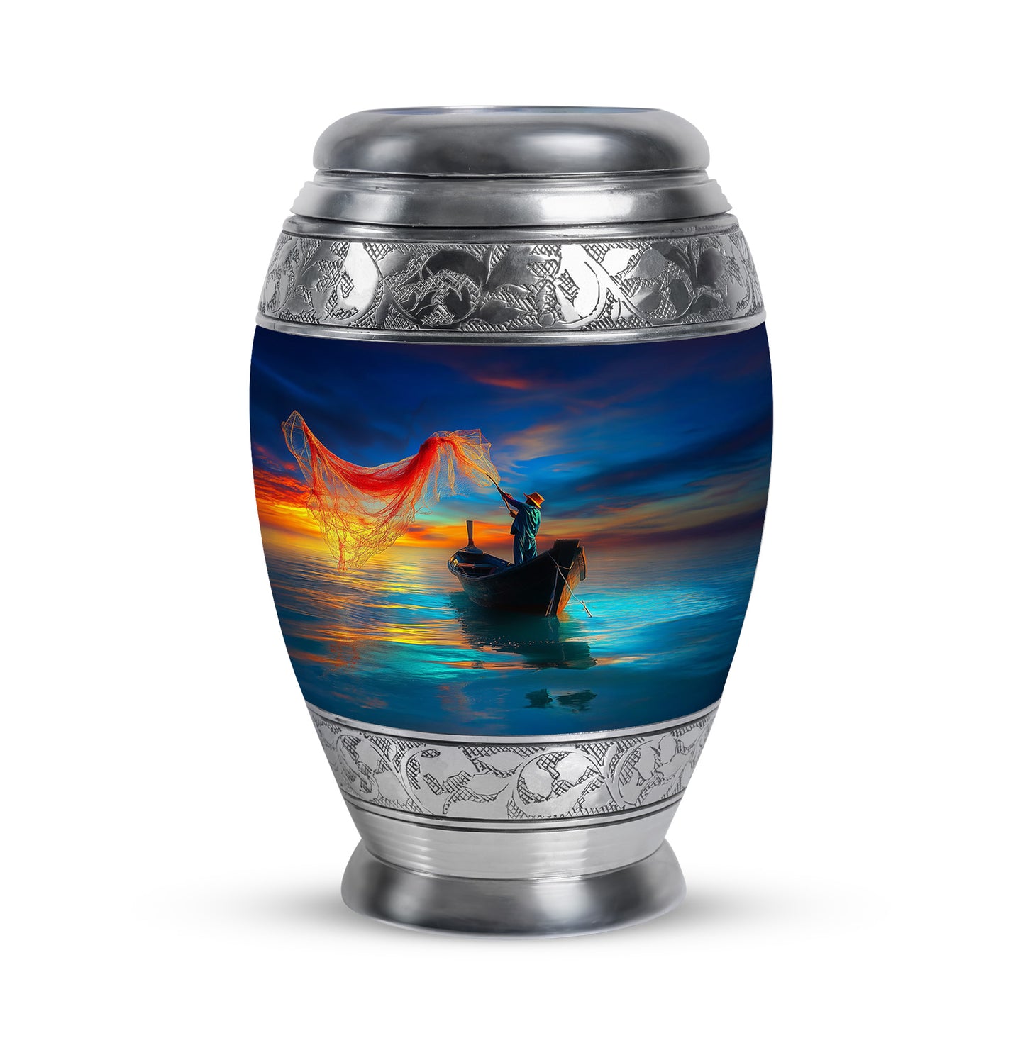 Personalized Magnificent Fishing Cremation Urns - Blue 10-inch, 200 cu in - Yatskia