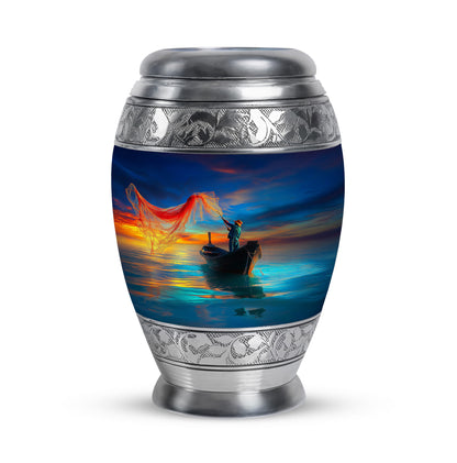 Personalized Magnificent Fishing Cremation Urns - Blue 10-inch, 200 cu in - Yatskia