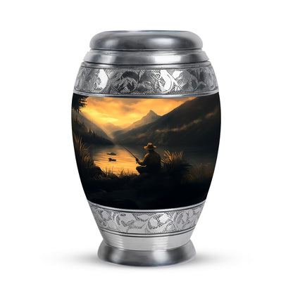 Gold Fishing Remembrance Cremation Urns for Human Ashes - 10-inch, 200 cu in - Yatskia