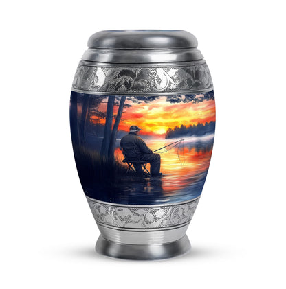 Blue Fishing Haven Cremation Urns for Human Ashes - 10-inch, 200 cu in - Yatskia