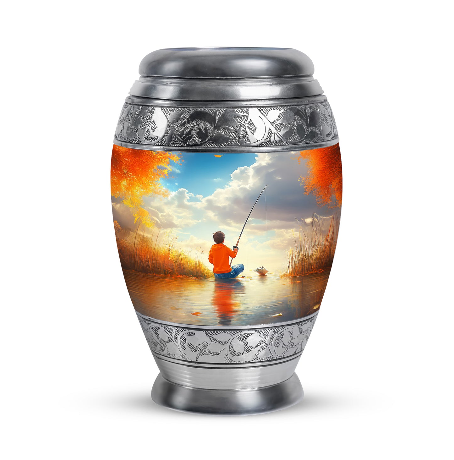 Timeless Teal Fishing Cremation Urn for Ashes - 10-inch, 200 cu in - Yatskia