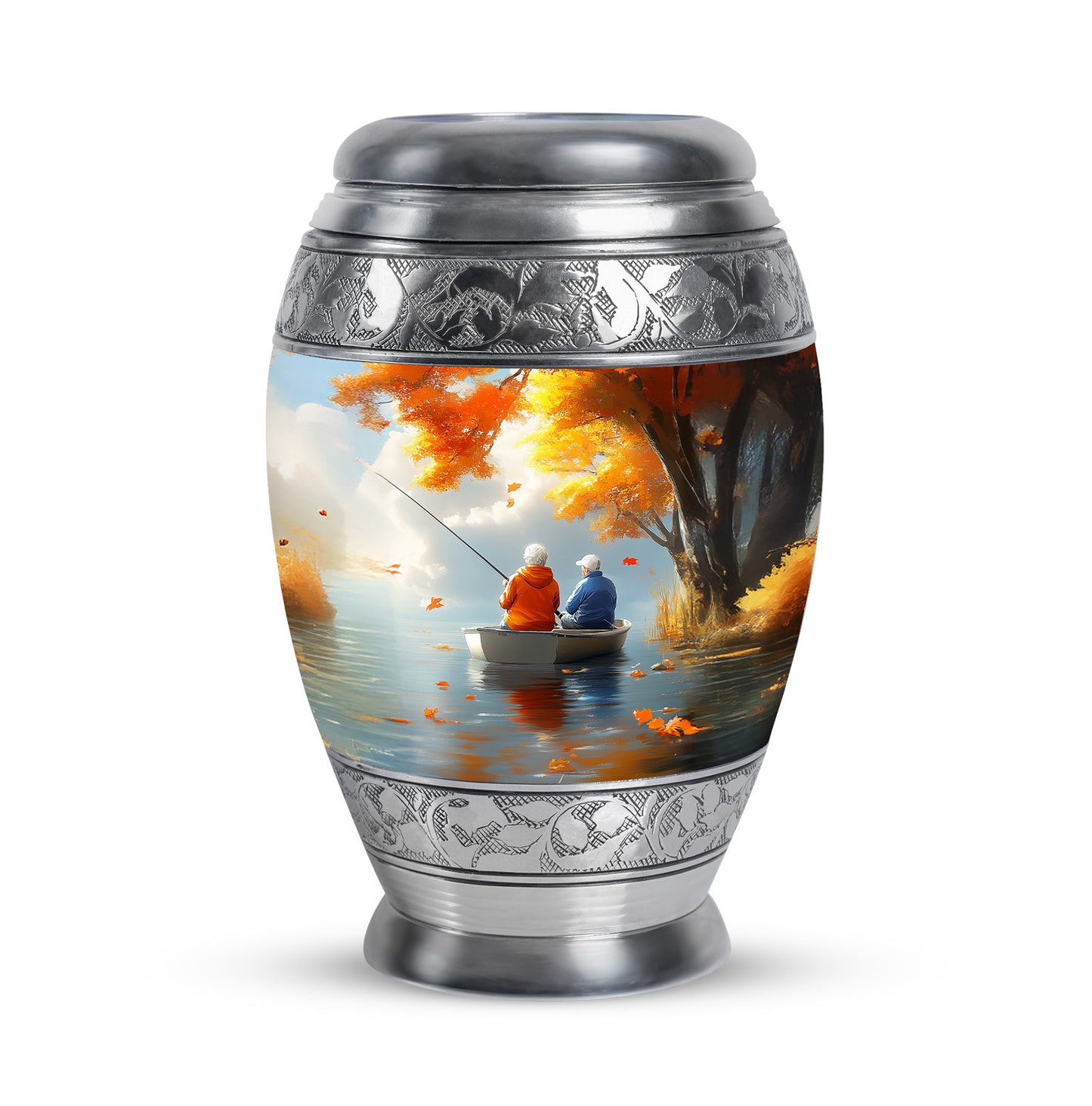 Gold Stately Fishing Cremation Urns for Human Ashes - 10-inch, 200 cu in - Yatskia
