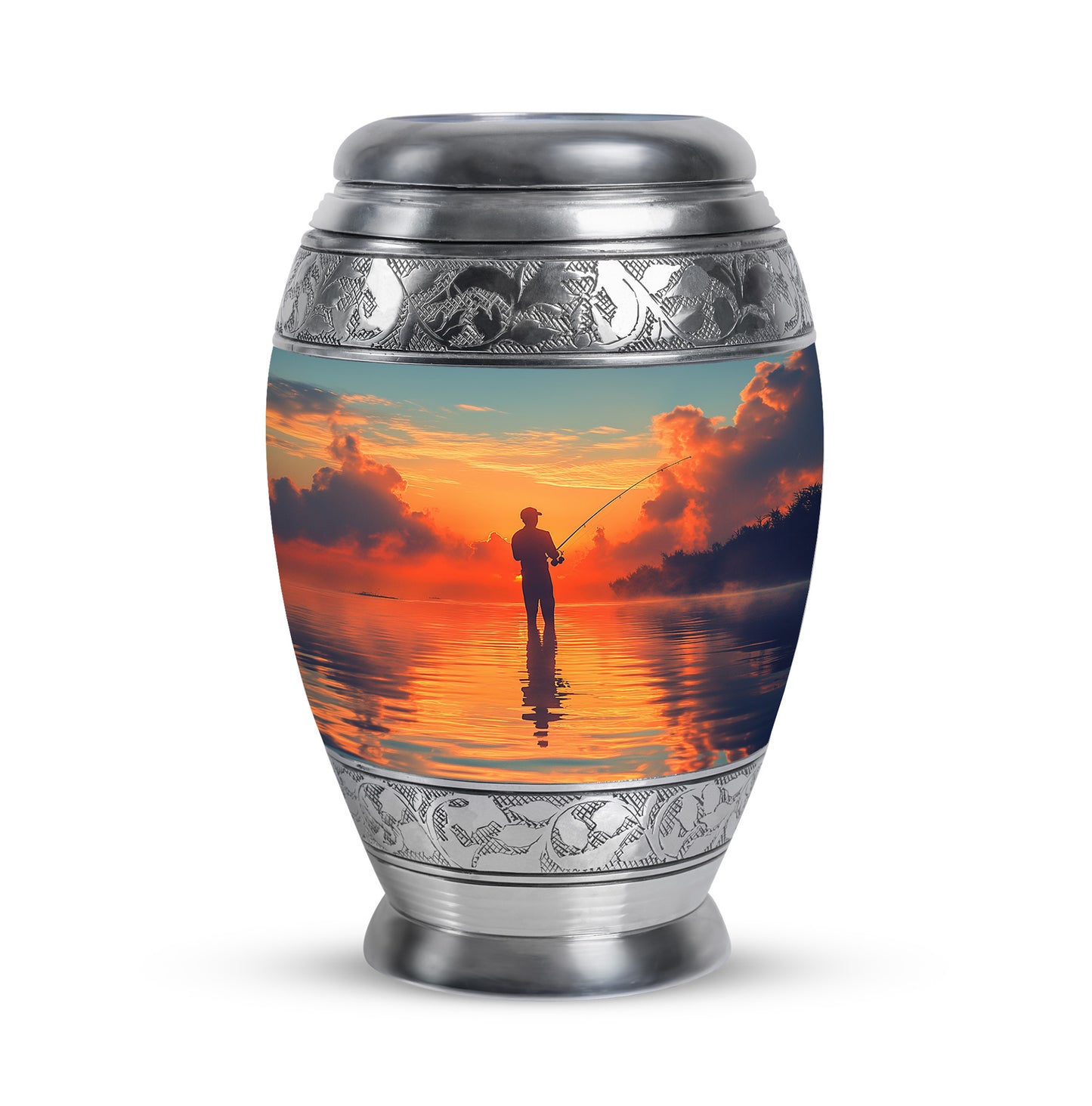 Resplendent Teal Fishing Cremation Urn for Ashes - 10-inch, 200 cu in - Yatskia