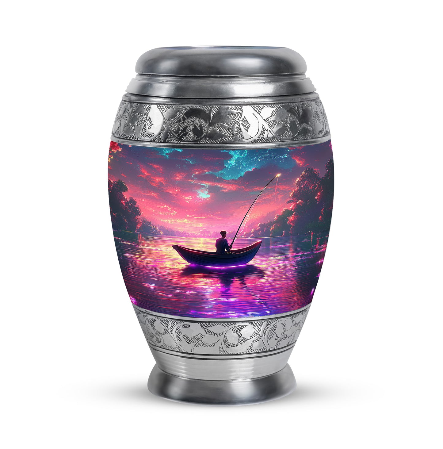 Personalized Pink Heavenly Fishing Cremation Urns for Human Ashes - 10-inch, 200 cu in - Yatskia