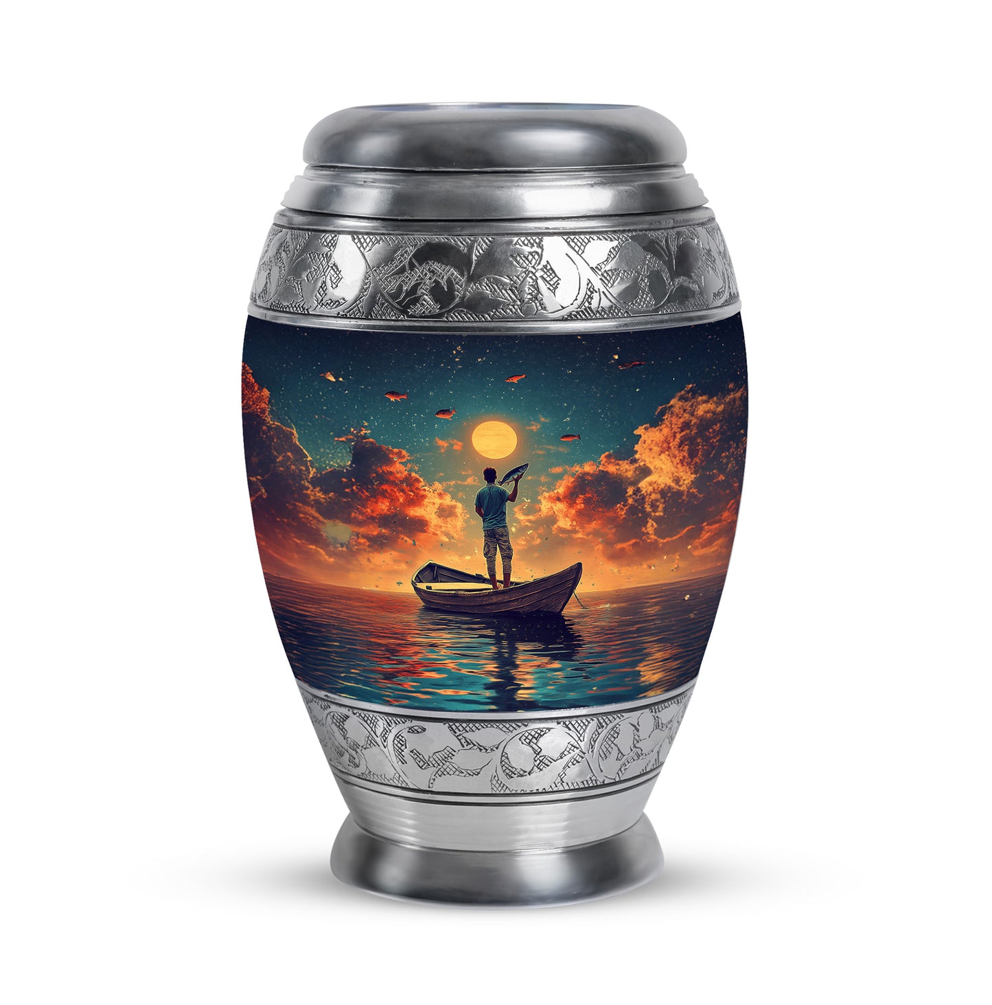 Teal Fishing Cremation Urns - Glorious Sentinel 10-inch, 200 cu in - Yatskia