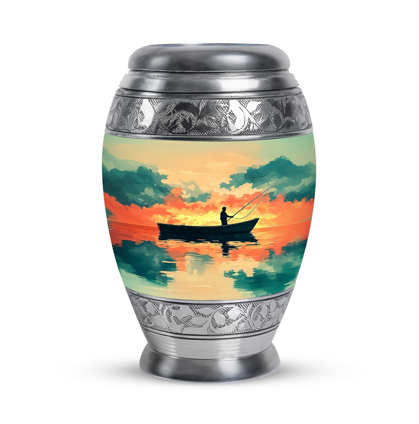 Gold Stately Fishing Cremation Urns for Human Ashes - 10-inch, 200 cu in - Yatskia