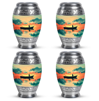 Amber Gold Fishing Cremation Urn urn with complimentary velvet bag - regal fishing design with crown-inspired accents - 10 inch aluminum urn for cremated remains