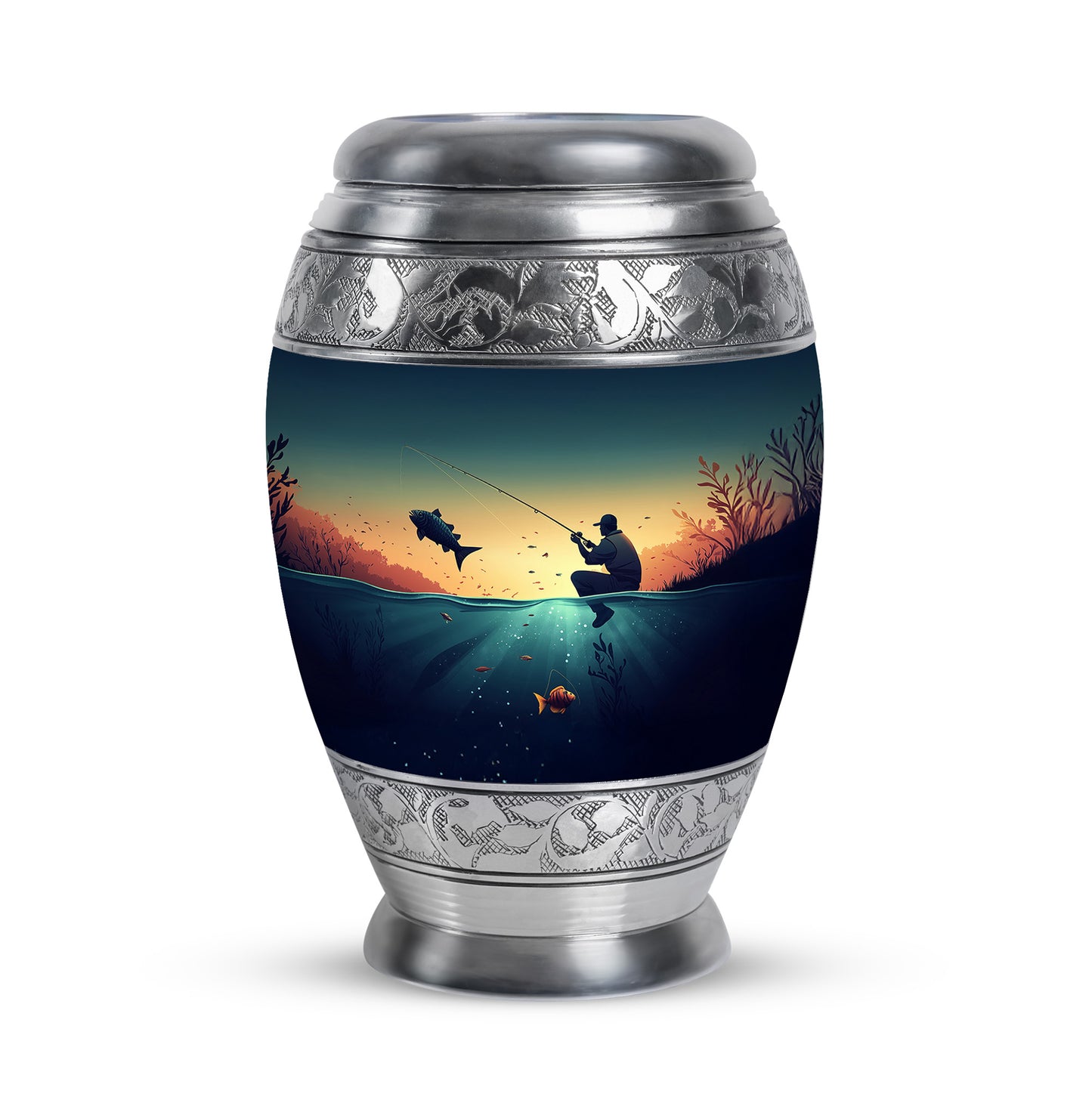Personalized Teal Heavenly Fishing Cremation Urns for Human Ashes - 10-inch, 200 cu in - Yatskia