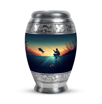 Personalized Teal Heavenly Fishing Cremation Urns for Human Ashes - 10-inch, 200 cu in - Yatskia