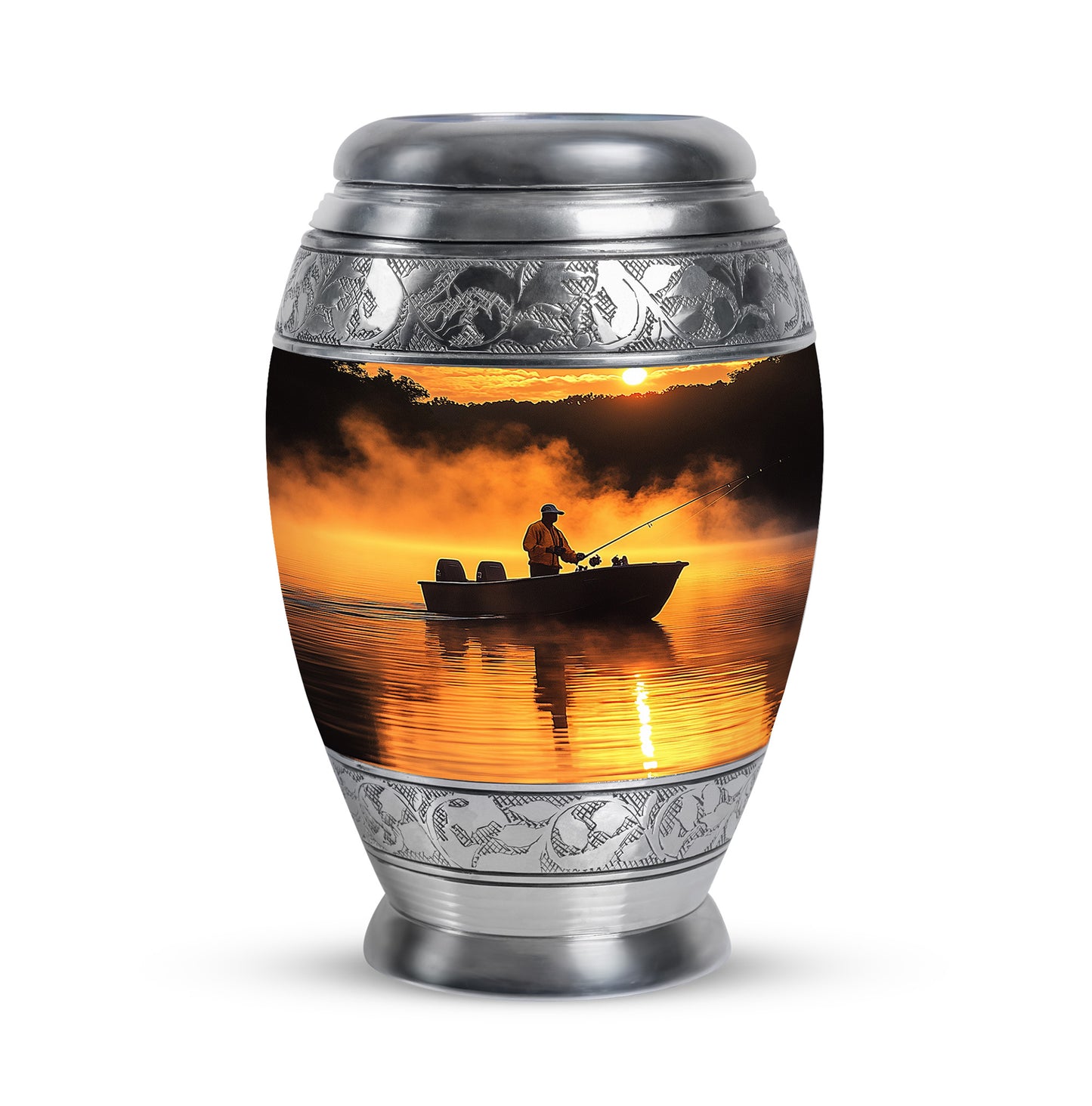 Inspiring Red Fishing Devotion Urn for Human Ashes - 10-inch, 200 cu in - Yatskia