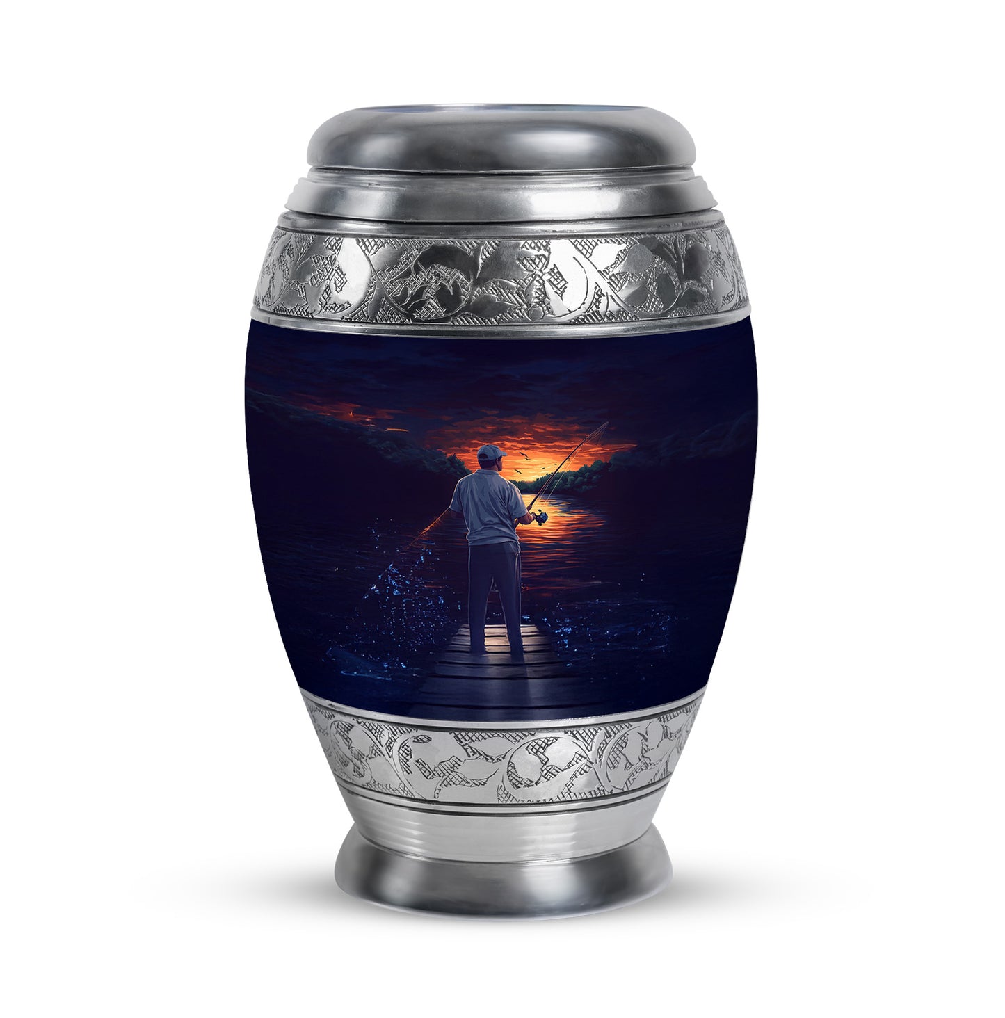 Personalized Blue Steadfast Fishing Cremation Urns for Human Ashes - 10-inch, 200 cu in - Yatskia