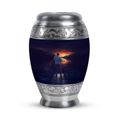 Personalized Blue Steadfast Fishing Cremation Urns for Human Ashes - 10-inch, 200 cu in - Yatskia