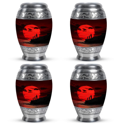 Cherry Red Fishing Cremation Urn urn with complimentary velvet bag - royal fishing engraving with decorative scrollwork - 10 inch aluminum urn for cremated remains