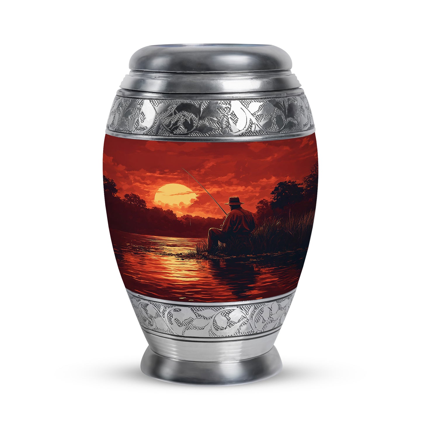 Personalized Red Revered Fishing Cremation Urns for Human Ashes - 10-inch, 200 cu in - Yatskia