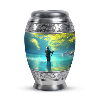 Teal Resounding Fishing Memorial Urn for Ashes - 10-inch, 200 cu in - Yatskia