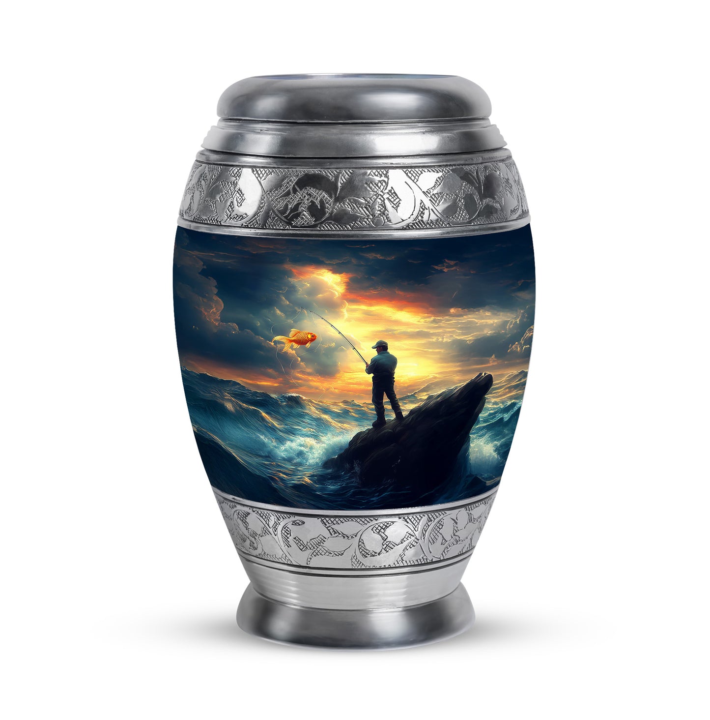 Personalized Blue Fishing Cremation Urns for Ashes - Enchanting 10-inch - Yatskia