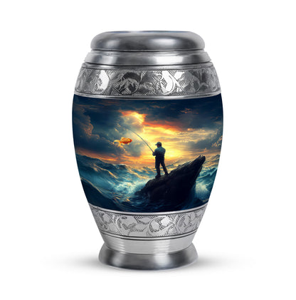 Personalized Blue Fishing Cremation Urns for Ashes - Enchanting 10-inch - Yatskia