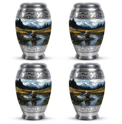 Sky Blue Fishing Cremation Urn urn with complimentary velvet bag - regal fishing design with crown-inspired accents - 10 inch aluminum urn for cremated remains