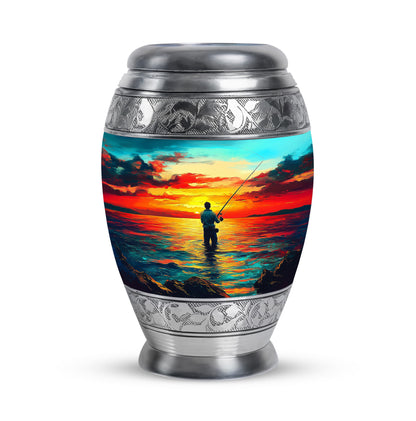 Divine Teal Fishing Cremation Urn for Ashes - 10-inch, 200 cu in - Yatskia