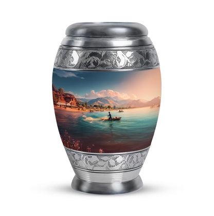 Blue Fishing Cremation Urns - Opulent Passage 10-inch, 200 cu in - Yatskia