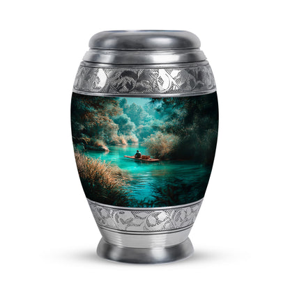 Teal Beloved Fishing Cremation Urns for Human Ashes - 10-inch, 200 cu in - Yatskia
