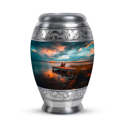 Timeless Teal Fishing Cremation Urn for Ashes - 10-inch, 200 cu in - Yatskia