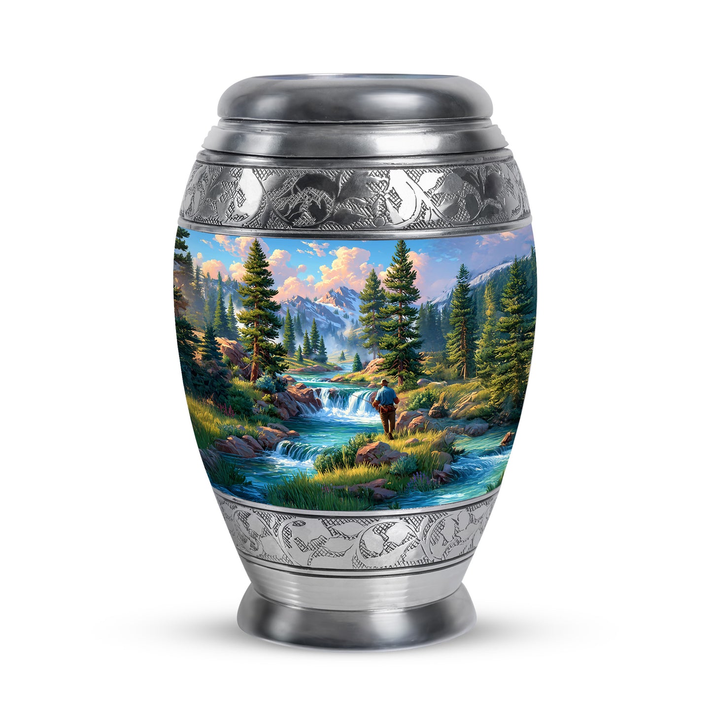 Personalized Blue Revered Fishing Cremation Urns for Human Ashes - 10-inch, 200 cu in - Yatskia
