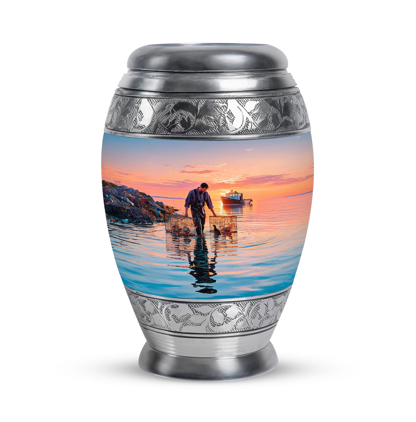 Distinguished Blue Fishing Cremation Urn for Ashes - 10-inch, 200 cu in - Yatskia