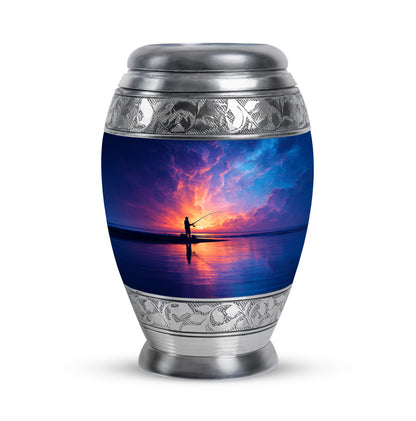 Graceful Blue Fishing Commemoration Urn for Human Ashes - 10-inch, 200 cu in - Yatskia