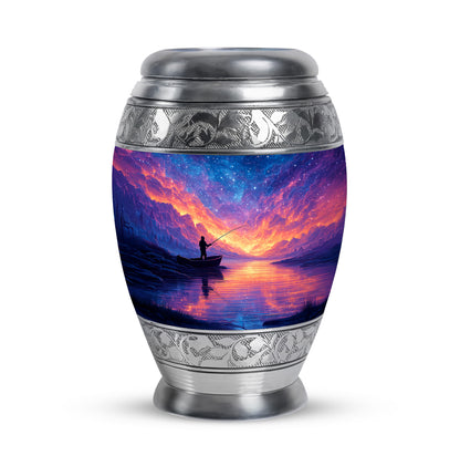 Inspiring Blue Fishing Dedication Urn for Human Ashes - 10-inch, 200 cu in - Yatskia