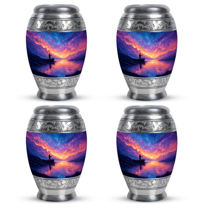 Misty Blue Fishing Cremation Urn urn with complimentary velvet bag - regal fishing design with crown-inspired accents - 10 inch aluminum urn for cremated remains
