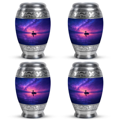 Azure Fishing Cremation Urn urn with complimentary velvet bag - regal fishing design with crown-inspired accents - 10 inch aluminum urn for cremated remains