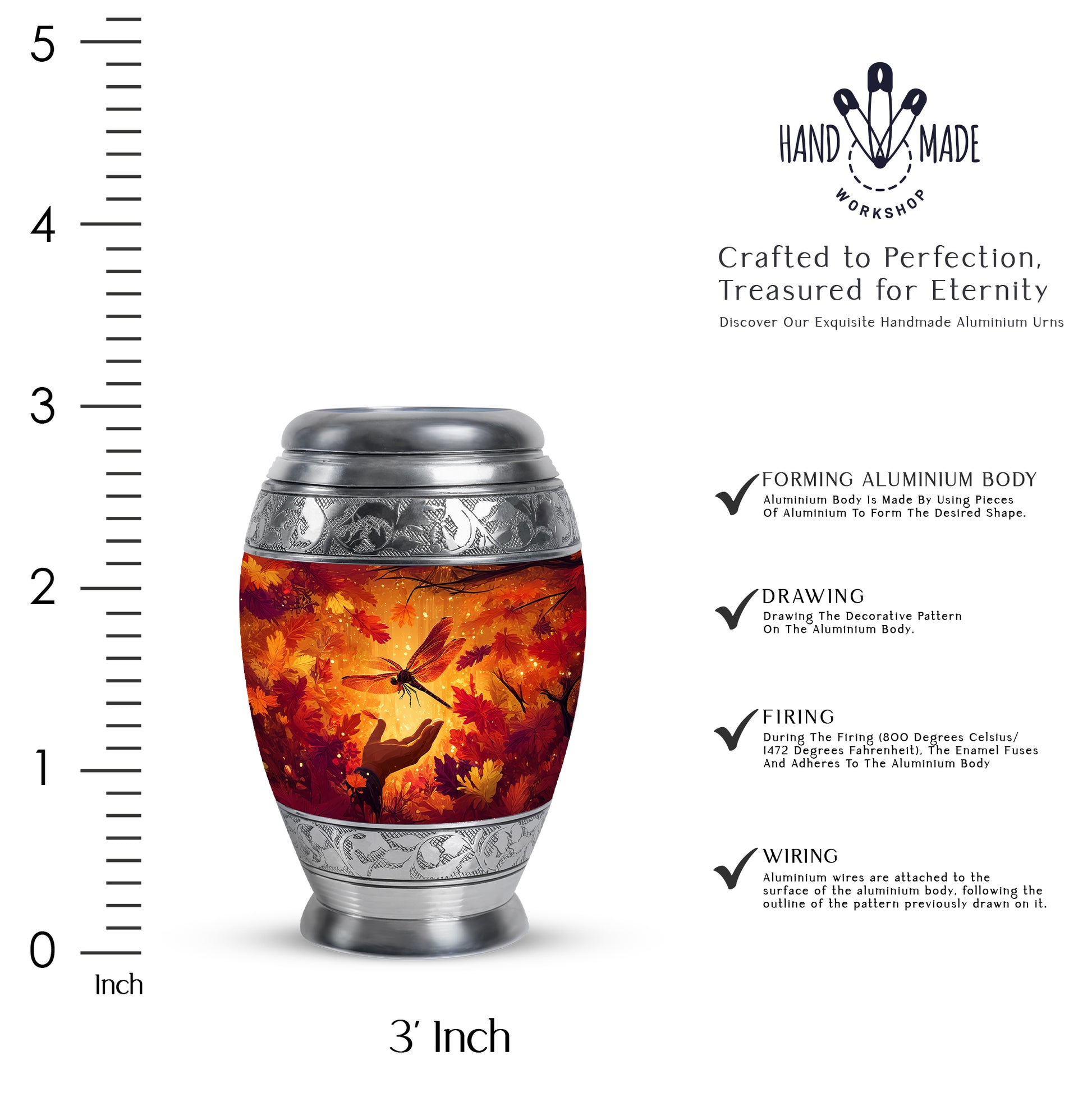 Sunrise Gold Dragonfly Cremation Urn lifestyle display on memorial shelf - regal dragonfly design with crown-inspired accents - mini keepsake memorial for portion of cremation ashes