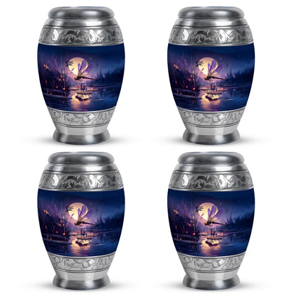 Cornflower Blue Dragonfly Cremation Urn urn with complimentary velvet bag - royal dragonfly engraving with decorative scrollwork - 10 inch aluminum urn for cremated remains
